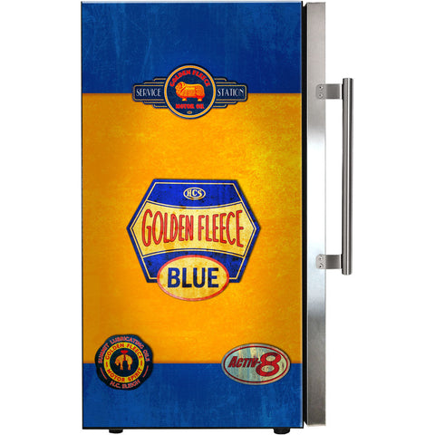 Golden Fleece Schmick Vintage Fuel Pump Triple Glazed Alfresco Bar Fridge With LED Strip Lights - Model SC88-FP-FLEECE