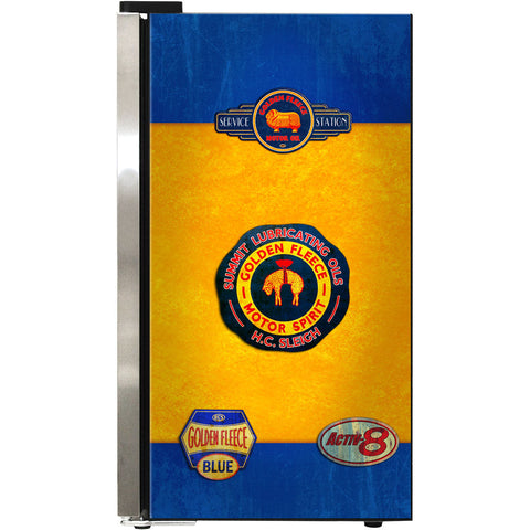 Golden Fleece Schmick Vintage Fuel Pump Triple Glazed Alfresco Bar Fridge With LED Strip Lights - Model SC88-FP-FLEECE