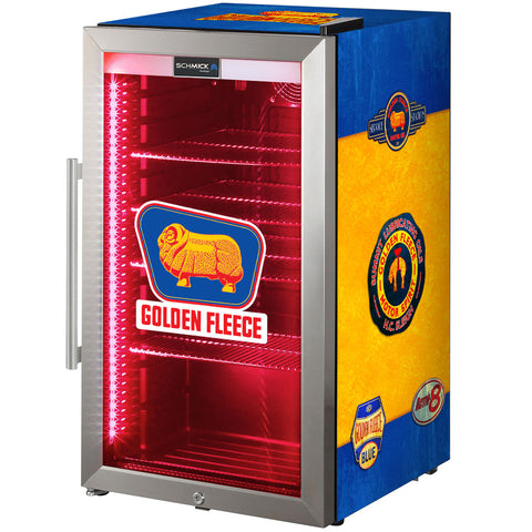 Golden Fleece Schmick Vintage Fuel Pump Triple Glazed Alfresco Bar Fridge With LED Strip Lights - Model SC88-FP-FLEECE