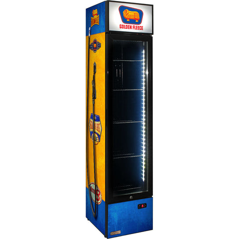 Golden Fleece Fuel Pump Branded Skinny Upright Bar Fridge - Model SS-P160-FP-FLEECE