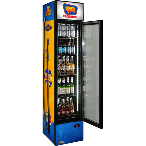 Golden Fleece Fuel Pump Branded Skinny Upright Bar Fridge - Model SS-P160-FP-FLEECE