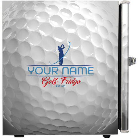 Retro Golf Ball Design Vintage Mini Bar Fridge With Opener - Add Your Own Name - Model BC46W-RET-GOLF