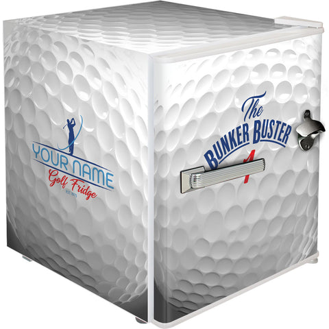 Retro Golf Ball Design Vintage Mini Bar Fridge With Opener - Add Your Own Name - Model BC46W-RET-GOLF