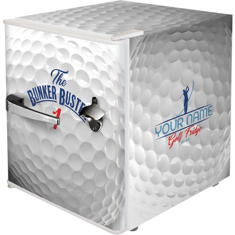 Retro Golf Ball Design Vintage Mini Bar Fridge With Opener - Add Your Own Name - Model BC46W-RET-GOLF