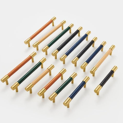 Kara Solid Brass & Leather Handle | Gold & Green