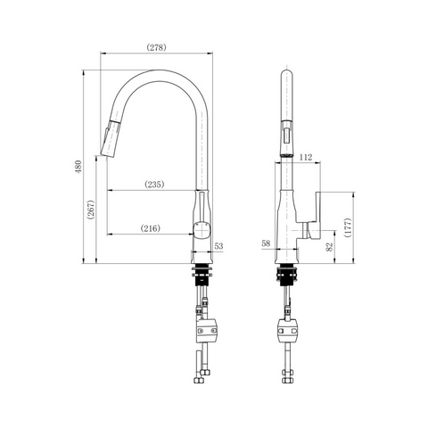 HEL005BK – Helena Pull Out Kitchen Mixer – Matt Black sketch