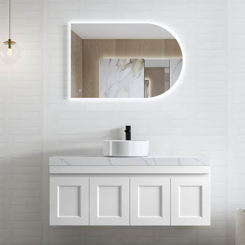 Hampton MKII Matte White Single Basin Vanity Vanity Otti Australia 1200mm Quartz Stone Pure White-20mm Above Counter