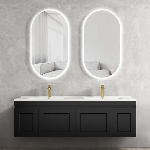 Hampton MKII Matte Black Ceramic Top Double Basin Vanity Vanity Otti Australia 1500mm
