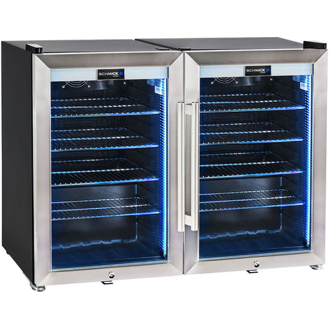 AAA Schmick Tropical Triple Glazed Outdoor 2 Glass Door Alfresco Bar Fridge 140 Litre - Model HUS-SC70-SS-COMBO