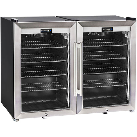 AAA Schmick Tropical Triple Glazed Outdoor 2 Glass Door Alfresco Bar Fridge 140 Litre - Model HUS-SC70-SS-COMBO