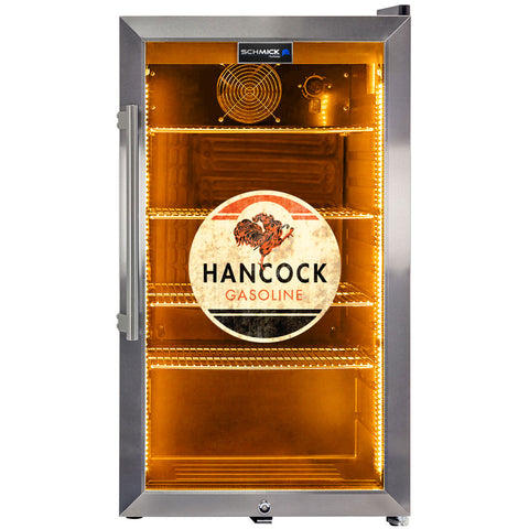 Hancock Schmick Vintage Fuel Pump Triple Glazed Alfresco Bar Fridge With LED Strip Lights - Model SC88-FP-HANCOCK