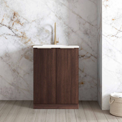 Havana Walnut Mini Laundry Cabinet with Stone Top Set 650x600x900mm (Style A)