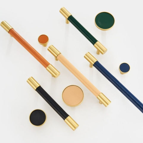 Kara Solid Brass & Leather Handle | Gold & Beige