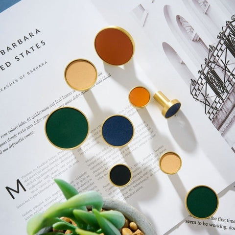 Kara Solid Brass & Leather Knob | Gold & Blue