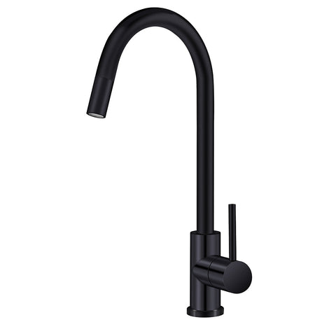 Hafele Mixer Tap Black PVD Brushed Stainless Steel Style: Gooseneck Material: Stainless steel Colour: PVD Black Features: Brushed finish6 Star WELS Water Rating (4.5L/min)Ceramic cartridge typePull out spray hose Dimensions: Spout height: 248mmMixer heigh