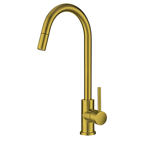 Hafele Mixer Tap Gold Brushed SS Pull Out Sprayer Style: Gooseneck Material: Stainless steel Colour: PVD Gold Features: Brushed finish6 Star WELS Water Rating (4.5L/min)Ceramic cartridge typePull out spray hose Dimensions: Spout height: 248mmMixer height: