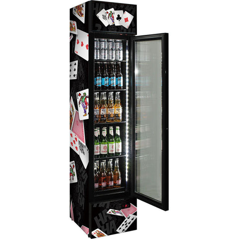 Branded Skinny Upright Bar Fridge With 'Joker' Playing Card Design - Model SS-P160FA-JOKER