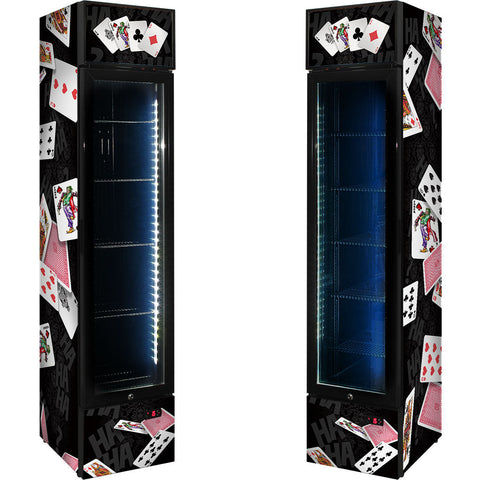 Branded Skinny Upright Bar Fridge With 'Joker' Playing Card Design - Model SS-P160FA-JOKER