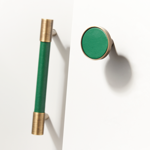 Kara Solid Brass & Leather Knob | Bronze & Green