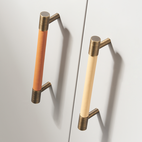 Kara Solid Brass & Leather Handle | Bronze & Beige