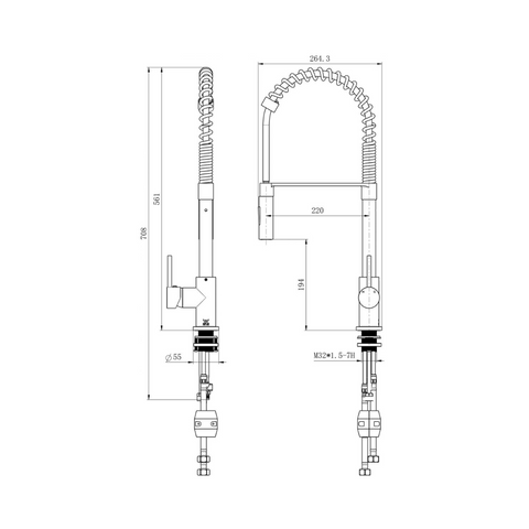 KSP00KSP0058BN – Kasper Spring Multi-Function Kitchen Mixer – Brushed Nickel sketch