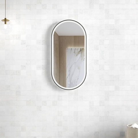 NOOSA LED Oval Metal Frame Mirror 900x450mm Matte Black