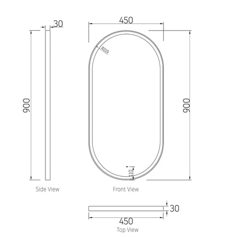Brighton Framed Led Mirror 900x450mm Oval Matte Black