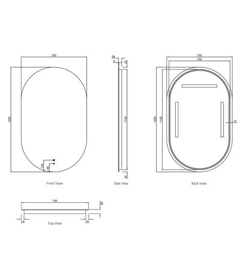 NOOSA LED Oval Metal Frame Mirror 1200x750mm Matte Black