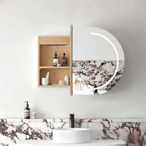 LED COOGEE Shaving Cabinet 900mm Natural Oak / Black Oak / Matte White (3 Colour Function)