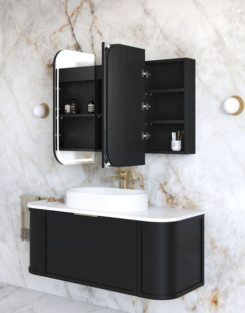 LED NEWPORT Shaving Cabinet 1200x750mm Black Oak-Premium Edition