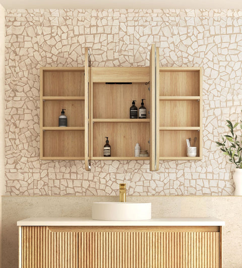 LED NEWPORT Shaving Cabinet 1200x750mm Natural Oak-Premium Edition