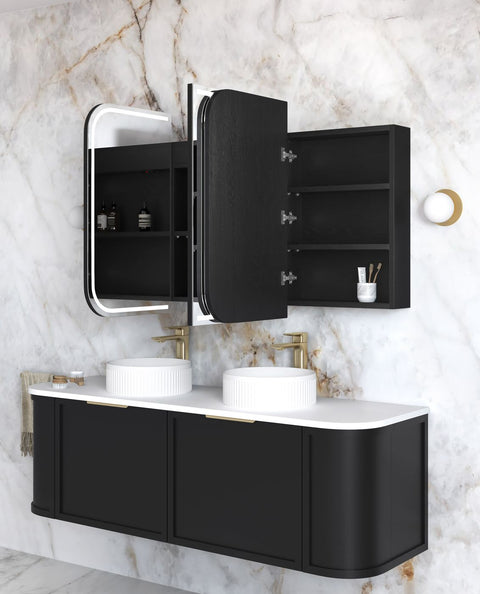LED NEWPORT Shaving Cabinet 1500mm Black Oak - Premium Edition