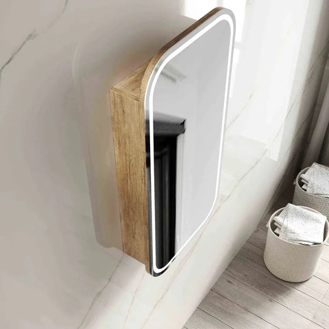 LED NEWPORT Shaving Cabinet 900mm Natural Oak (3 Colour Function)