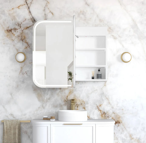 LED NEWPORT Shaving Cabinet 900x750mm Matte White (3 Colour Function)