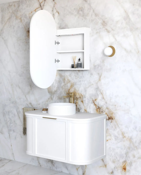LED NOOSA Shaving Cabinet 900mm Matte White (3 Colour Function)