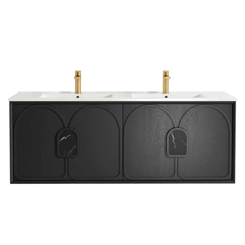 Laguna Black American Oak Ceramic Top Double Basin Vanity Vanity Otti Australia 1500mm