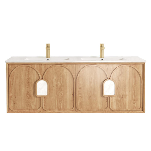 Laguna Natural American Oak Ceramic Top Double Basin Vanity Vanity Otti Australia 1500mm