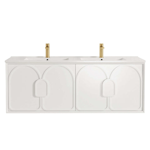 Laguna Satin White Ceramic Top Double Basin Vanity Vanity Otti Australia 1500mm