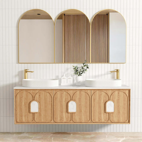 Laguna Natural American Oak Double Basin Vanity Vanity Otti Australia 1800mm Quartz Stone Pure White-20mm Above Counter