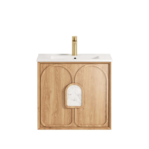 Laguna Natural American Oak Ceramic Top Single Basin Vanity Vanity Otti Australia 600mm