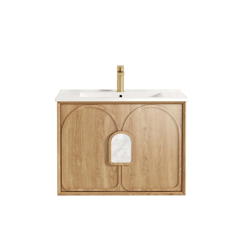 Laguna Natural American Oak Ceramic Top Single Basin Vanity Vanity Otti Australia 750mm