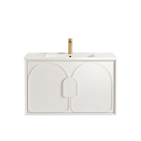Laguna Satin White Ceramic Top Single Basin Vanity Vanity Otti Australia 900mm