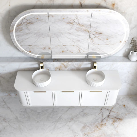 Lancaster Wall Hung Curve Vanity Satin White (All Size)