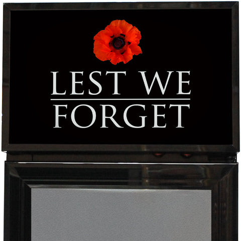 Skinny Upright Bar Fridge With Lest We Forget Design - Model SS-P160FA-LWF