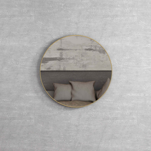 London Framed Mirror 700mm Round Brushed Yellow Gold