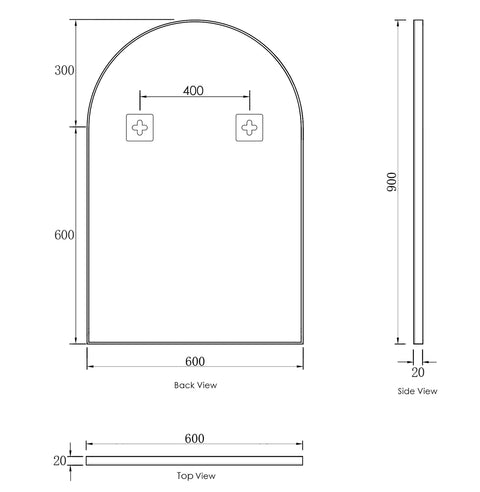 ARCHIE Metal Framed Arch Mirror 900x600mm Brushed Gold