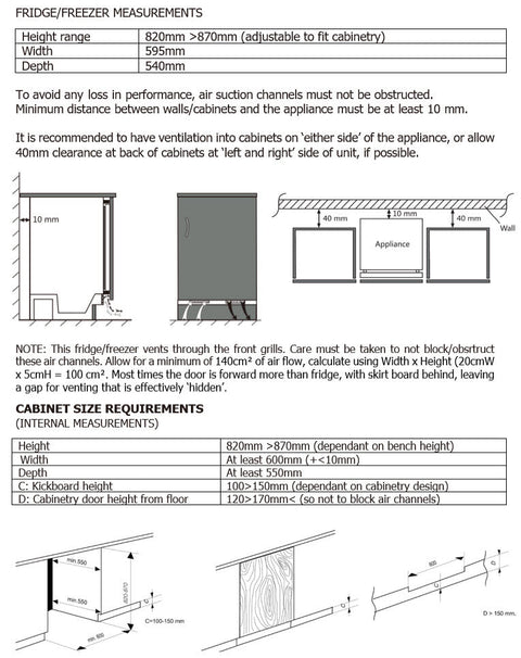 Schmick Integrated Under Counter Built In Fridge - Model Model MSL110