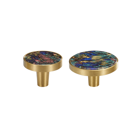 Prisma Solid Brass & Acrylic Round Knob | Satin Brass & Coral