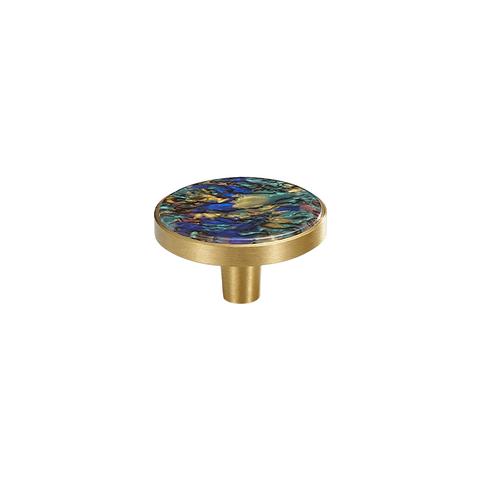 Prisma Solid Brass & Acrylic Round Knob | Satin Brass & Coral