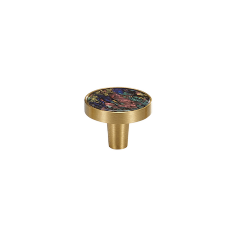 Prisma Solid Brass & Acrylic Round Knob | Satin Brass & Coral